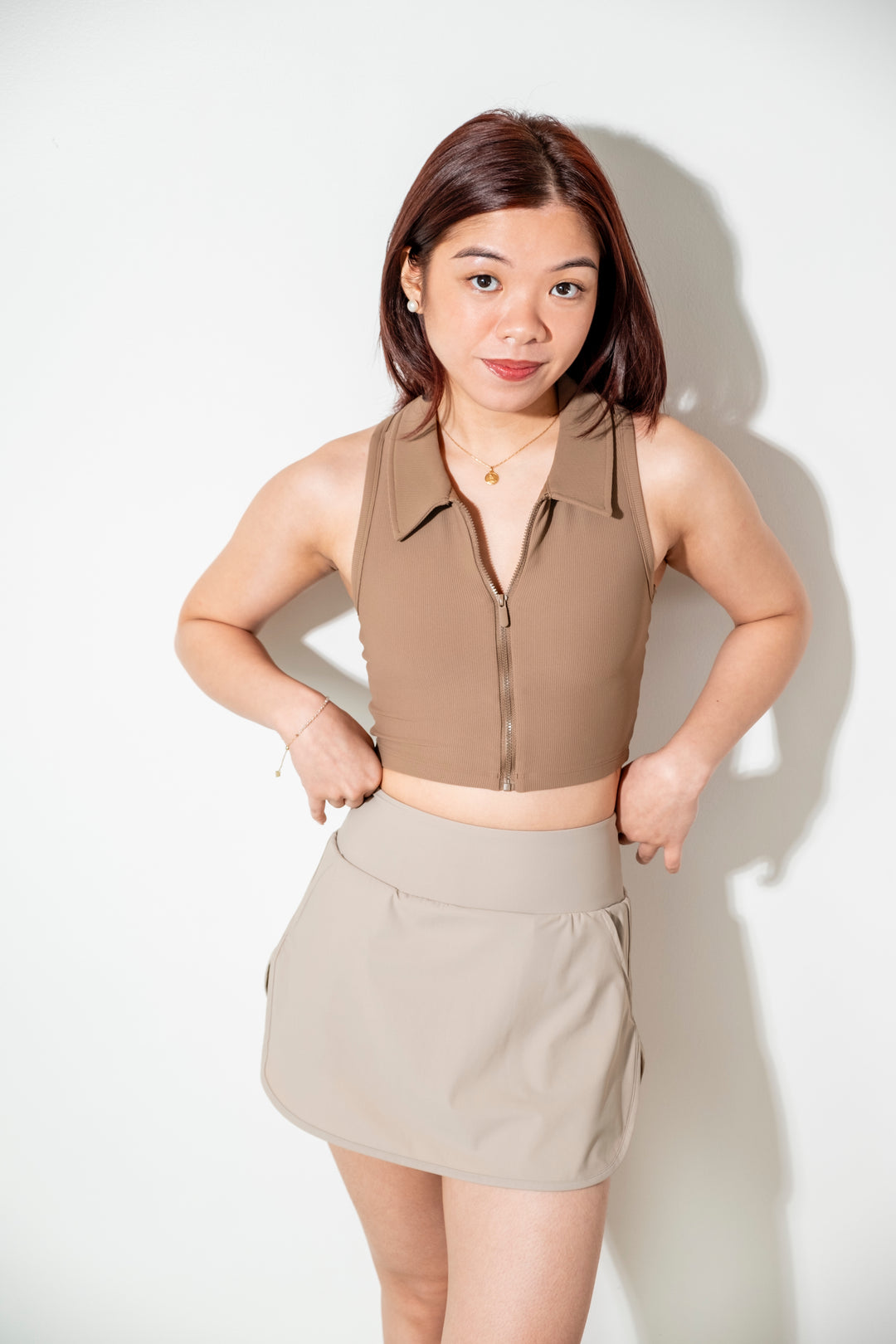 Court Performance Skirt with Shorts in Tan Brown