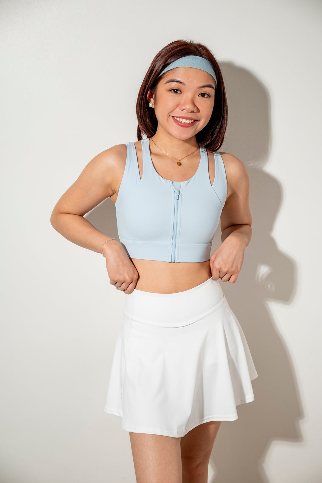 Seamless Zip-Front Sports Bra in Sky Blue