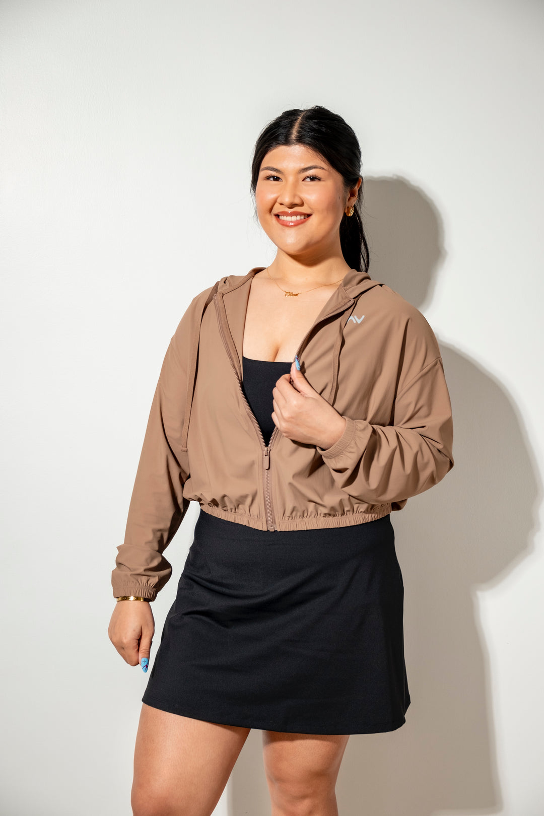 Stretch-Knit Loose-fit Sporty Jacket in Latte Brown