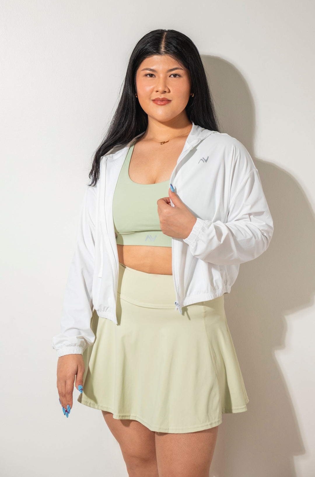 Stretch-Knit Loose-fit Sporty Jacket in Ivory White