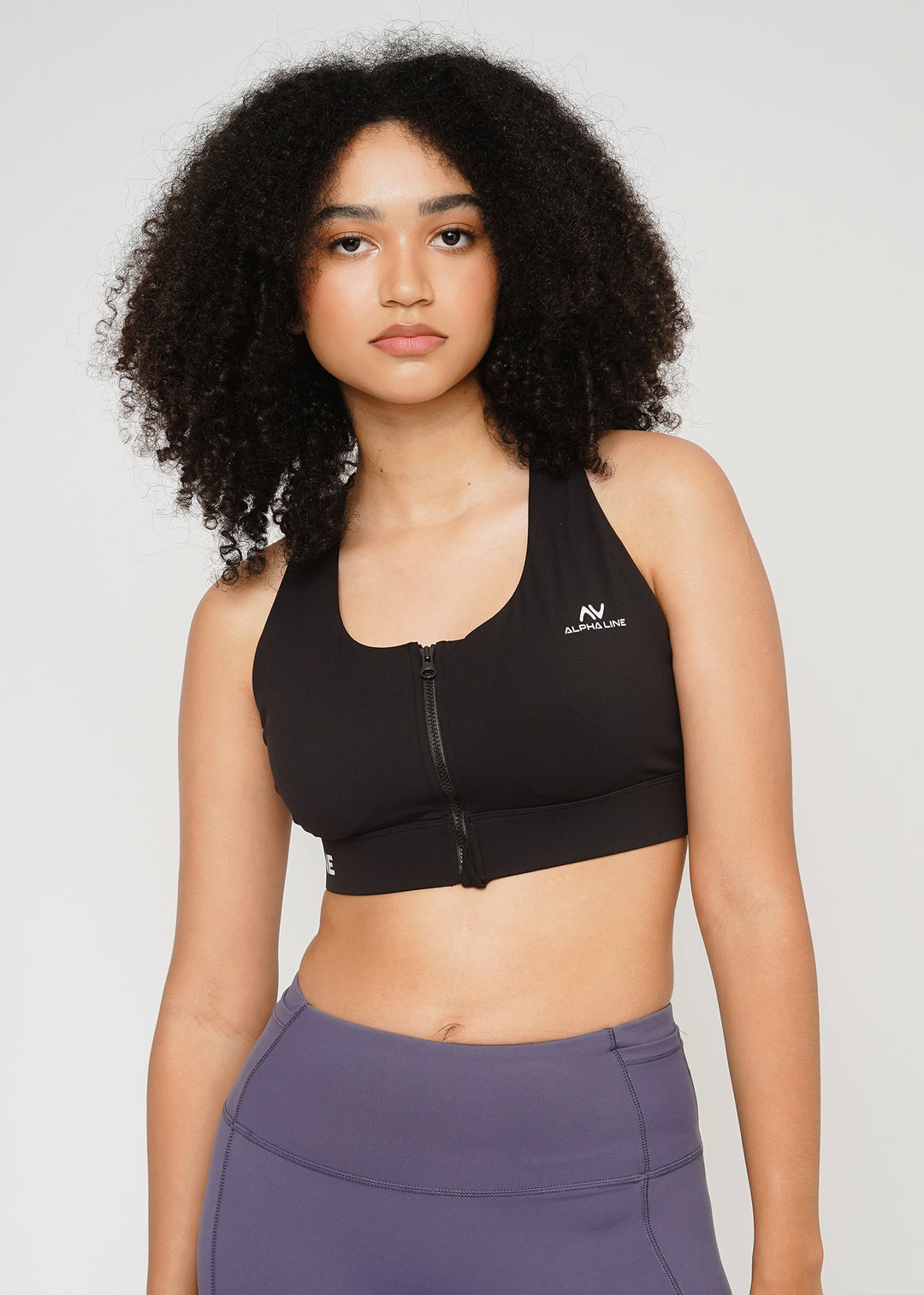 Zip-Her Full Support Sports Bra in Crow Black